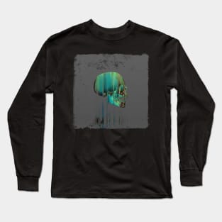 Green Glitch Skull Long Sleeve T-Shirt